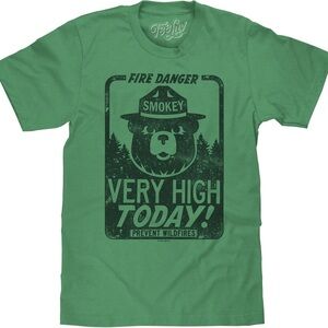 🆕 SMOKEY BEAR "FIRE DANGER VERY HIGH" BIG AND TALL T-SHIRT - GREEN Size 2XLT